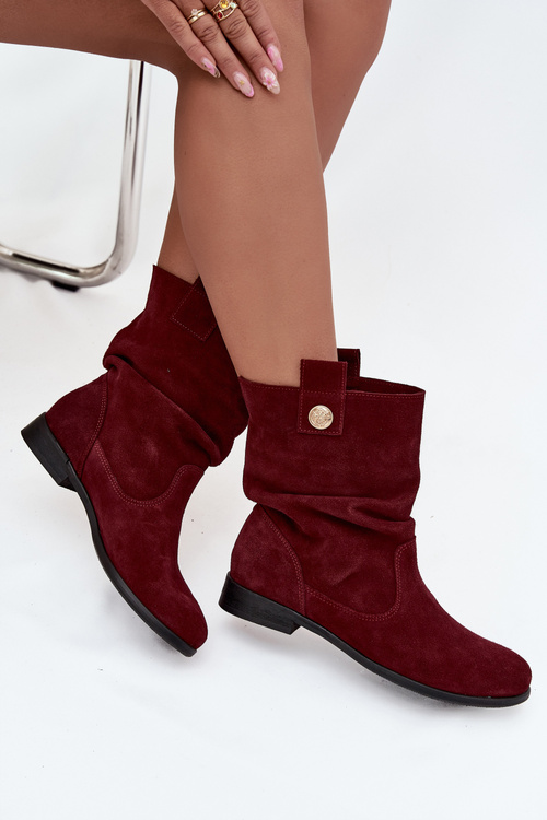 Leather Suede Women's Boots with Ruffle Lining Insulated Zazoo 4210 Bordeaux