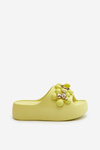 Klapki Z Ozdobami Na Grubej Podeszwie Piankowe Damskie Limonkowe Bremavia