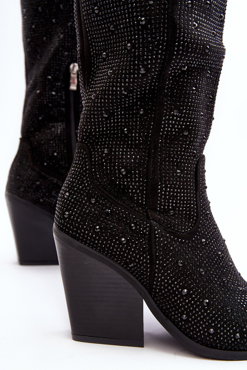 Kozaki Kowbojki Damskie Przed Kolano Dżety Czarne C-295