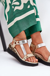 Women's Leather Wedge Sandals D&A CR51-135 Gold-Silver
