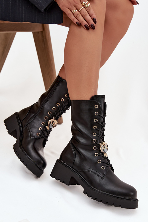 Women's Workery Boots with Decoration Black Jorayne