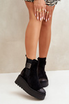 Warm Ankle Boots Women On Wedge And Platform Made Of Eco Suede Black Vinceza 58339