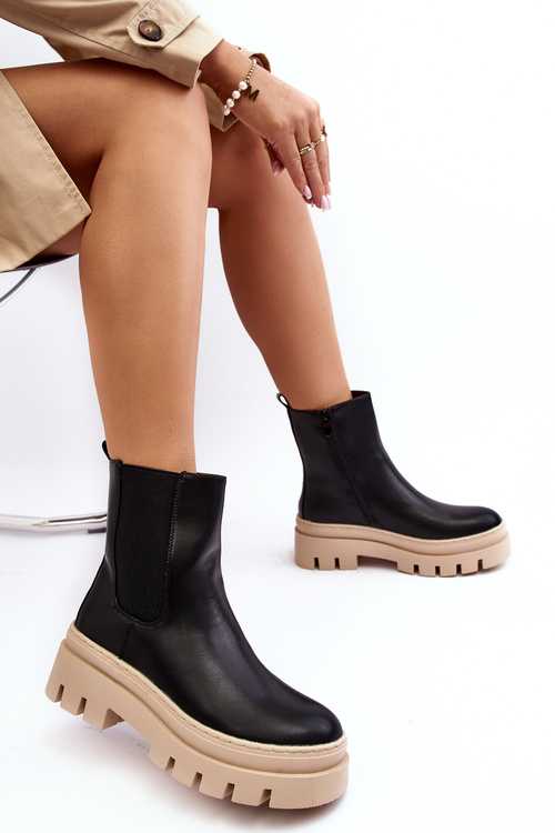 Leather Boots Workery Black-Beige Loretta