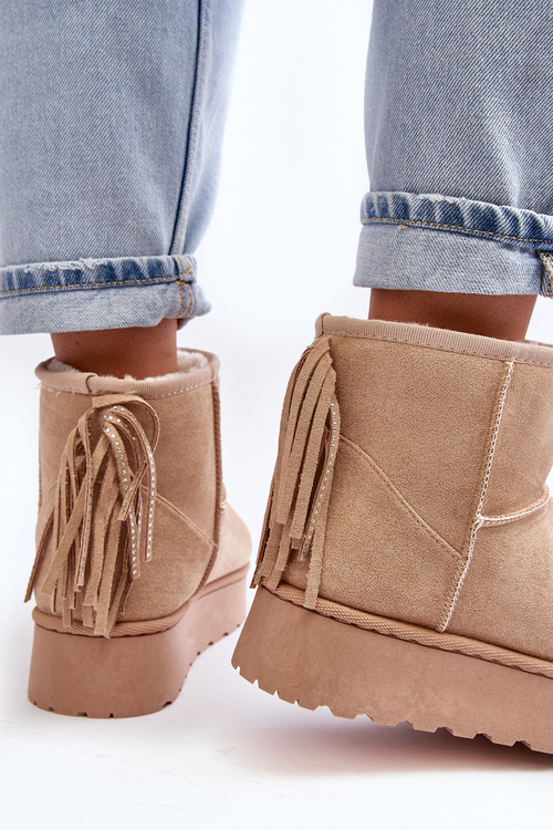 Women's snow boots on a massive platform with fringes beige Lirico
