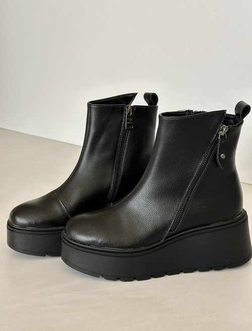 Warm Ankle Boots Women On Wedge And Platform Made Of Eco Suede Black Vinceza 58339