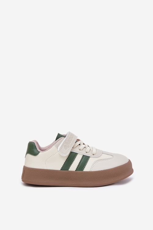 Dziecięce Sneakersy Na Platformie Beżowo-Zielone Sopiaella