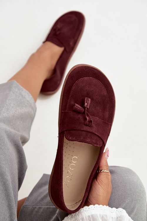 Damskie Mokasyny Barefoot Z Naturalnego Zamszu Bordowe Zazoo 322