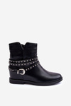 Botki Skórzane Zdobione Płaski Obcas Czarne Adkrana WS091