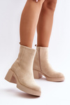 Eco Suede Women's Ankle Boots with Heel Lining Light Beige Meriluna II-gat