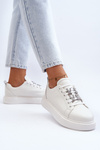 Women's Leather Sneakers with Decorations White Dysuria