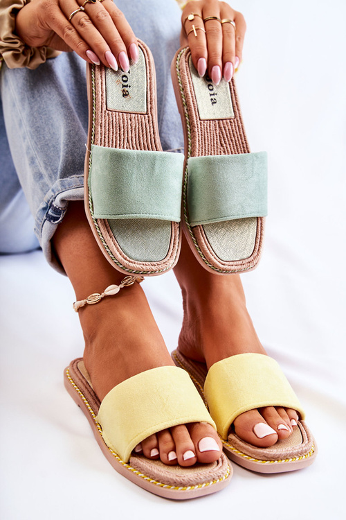 Suede Women's Slippers Yellow Green