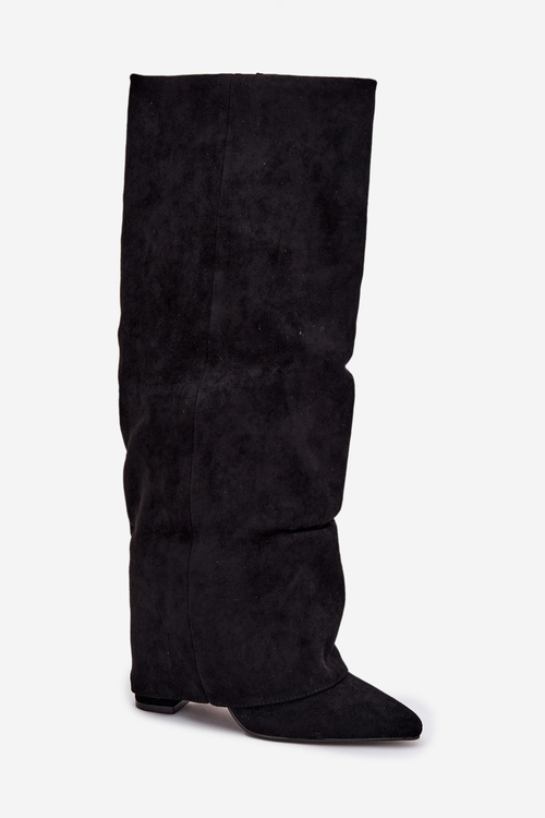 Insulated Women's Boots with Turned Shaft on Heel Eco Suede Black Elivira