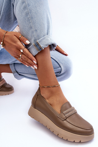 Półbuty Skóra Platforma Ozdoba Beżowe Lemar Lehira 20141