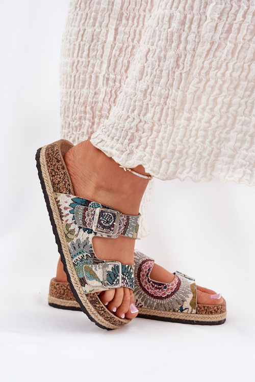 Klapki Damskie Wzorzyste Korkowa Platforma Klamry Multikolor Lee Cooper LCW-25-35-3483L