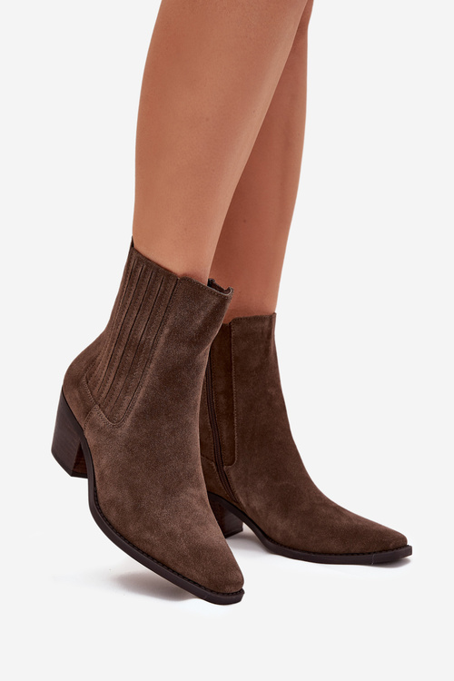 Women's Suede Ankle Boots With Heel Insulated Khaki Arelia