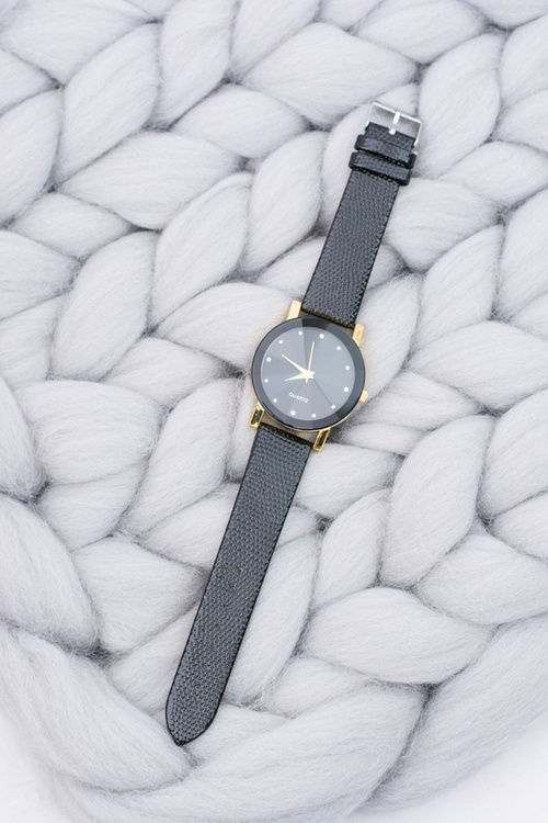 Elegant Women's Black and Gold Watch on Strap