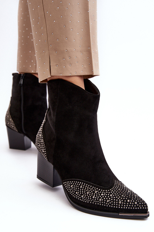 Women's Embellished Cowboy Boots On Heel Black Eleduana