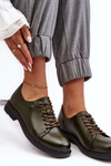 Ladies' Leather Lace-up Shoes Dark Green Naker