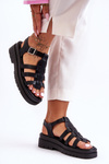 Sandały Skóra Płaskie Paseczki Czarne Diosa D-27