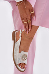 Womens Sandals On A Flat Heel With Decoration S.Barski KV51-002 Silver