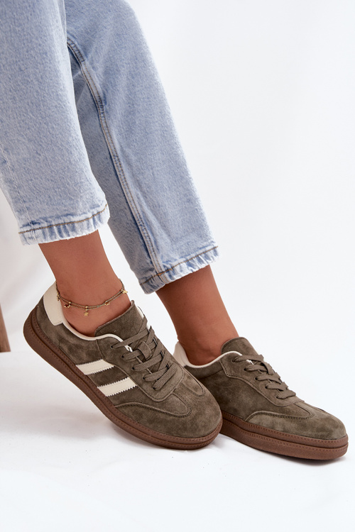 Women's Suede Sneakers on Platform Dark Green Sylviona