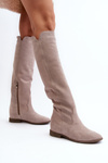 Zazoo 3407 Suede Knee-high Boots with Flat Heel Cappuccino