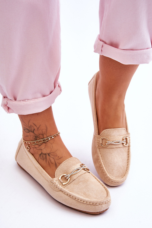 Mokasyny Klasyczne Zamsz Ozdoba Beżowe Amera