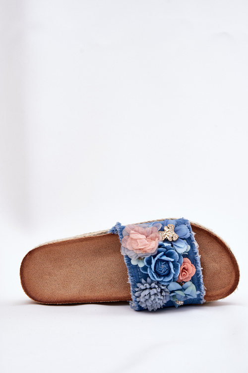Ladies platform sandals with weaving and flowers blue Chellia