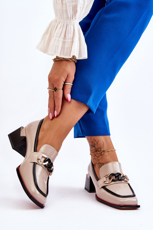 Comfortable Low Heel Pumps Beige Valenti