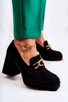 Suede Pumps With A Decorative Chain Laura Messi 2444 Black