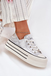 Women Leather Sneakers On Platform GOE RR2N4108 Silver