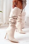 Insulated High Heel Knee Boots Beige Dionne