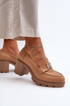 Półbuty Damskie Masywny Obcas Ozdoba Camel Ranunca RMR23108-2