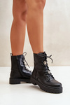 Warm ankle boots workers women's with badges black Avorira