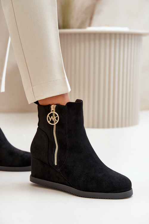 Leather Lined Heeled Boots With Ornamentation Black Vere