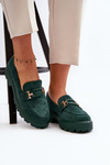 Suede Classic Fringed Loafers Green Averil