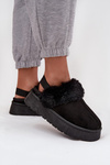 Women's slippers on platform with fur black Linaris