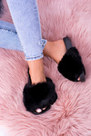 Lu Boo Women's Fur Flip Flops Black Fur XXL