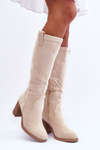 Women's Suede Boots on Heel Light Beige Khabira