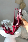 Patent leather pumps with heel with bow burgundy Olvena