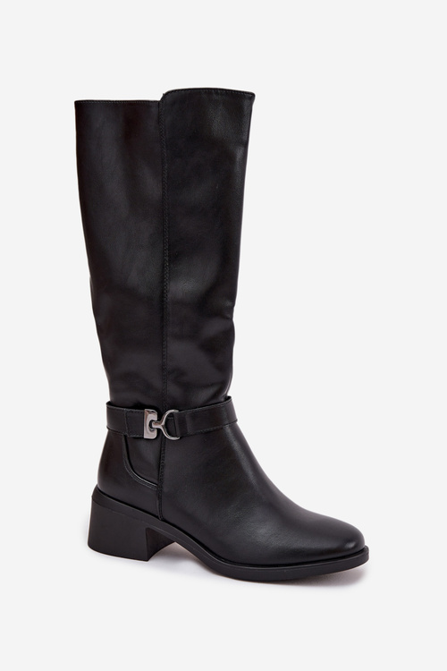 Ocieplane Women's Boots On Block Heel With Strap Sergio Leone KZ25826 Black