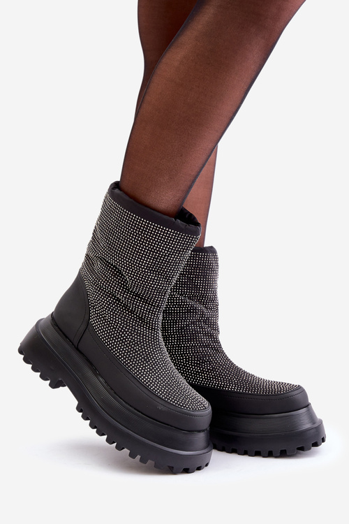 Embellished Snow Boots On Platform And Flat Heel Black Avivina