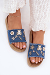 Ladies Slippers With Golden Accents On Platform Navy Rigasta