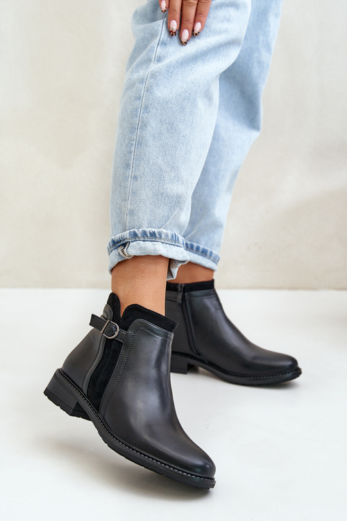 Warm Women's Ankle Boots With Low Shaft And Zipper Eco Leather Black Taitha