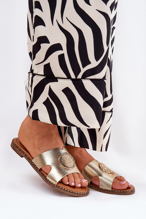Flat Women's Slippers With Decorative Detail Golden Oferry