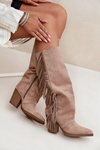 Women's Cowboy Boots With Fringes On A Heel Beige Tivara