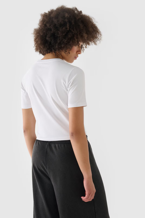 Women's Cotton T-shirt Slim Cropped 4F White 4FWAW24TTSHF1701-10S