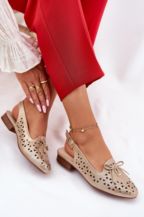 Perforated Ballerinas With Open Heel Gold Navinnia