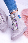 Sneakersy damskie Lu Boo Szare Zamszowe z Opalizującymi Łańcuchami Monica