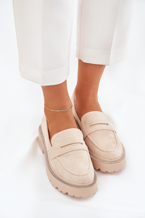 Ladies eco suede moccasins with rhinestones beige Wilamla